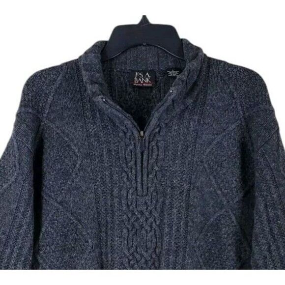 Jos A Bank Lambswool Knit Sweater Mens L Gray 1/4 Zip Pullover Mock Neck - Picture 1 of 10